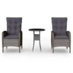3-Piece Garden Bistro Set Poly Rattan Wicker Outdoor Patio Furniture Grey