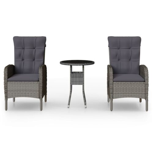 3-Piece Garden Bistro Set Poly Rattan Wicker Outdoor Patio Furniture Grey