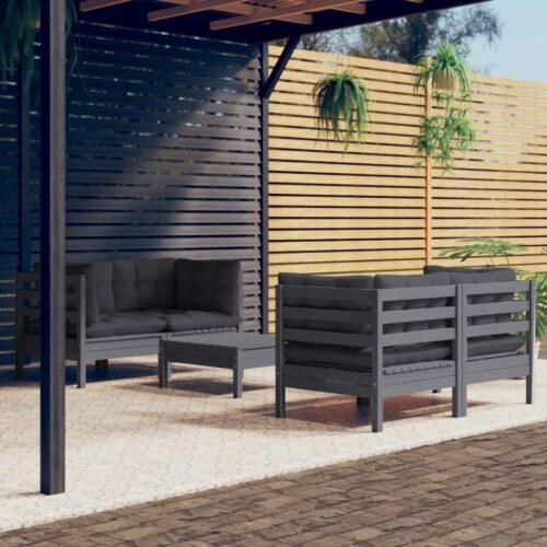 5-Piece Garden Lounge Set with Anthracite Cushions Pine Wood Outdoor Patio Furniture - Image 10