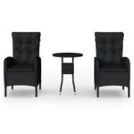 3-Piece Garden Bistro Set Poly Rattan Wicker Outdoor Patio Furniture Black