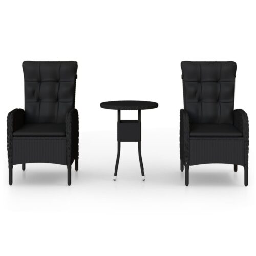 3-Piece Garden Bistro Set Poly Rattan Wicker Outdoor Patio Furniture Black