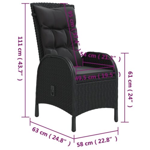 3-Piece Garden Bistro Set Poly Rattan Wicker Outdoor Patio Furniture Black - Image 8
