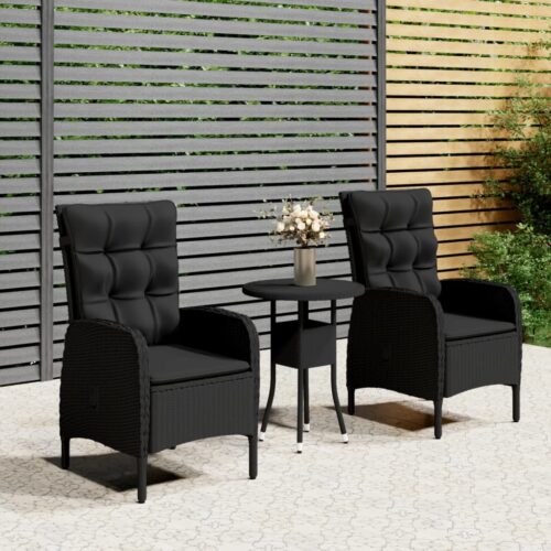 3-Piece Garden Bistro Set Poly Rattan Wicker Outdoor Patio Furniture Black - Image 10