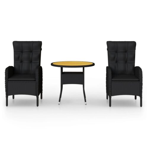 3-Piece Garden Bistro Set Poly Rattan Wicker Outdoor Patio Furniture Black