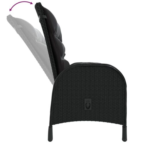 3-Piece Garden Bistro Set Poly Rattan Wicker Outdoor Patio Furniture Black - Image 5