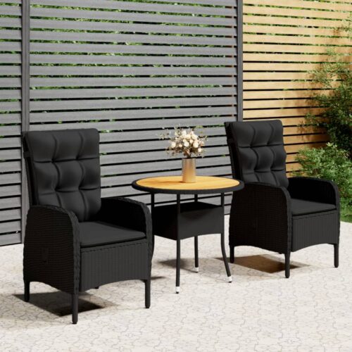 3-Piece Garden Bistro Set Poly Rattan Wicker Outdoor Patio Furniture Black - Image 10