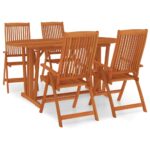 5-Piece Garden Dining Set Wood Timber Outdoor Patio Furniture Eucalyptus