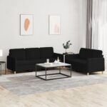 2pcs Sofa Set 5-Seater Modern Living Room Lounge Couch Futon Chair Fabric Black