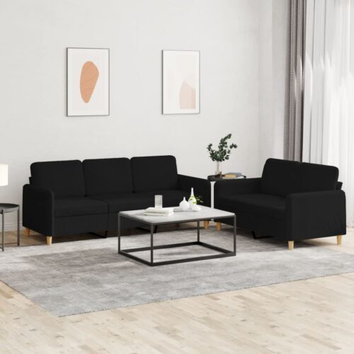 2pcs Sofa Set 5-Seater Modern Living Room Lounge Couch Futon Chair Fabric Black