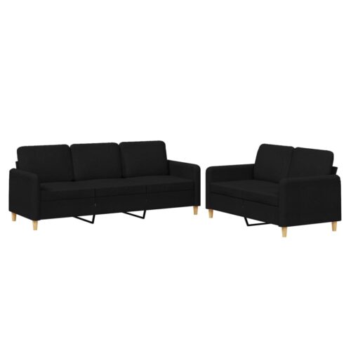2pcs Sofa Set 5-Seater Modern Living Room Lounge Couch Futon Chair Fabric Black - Image 2