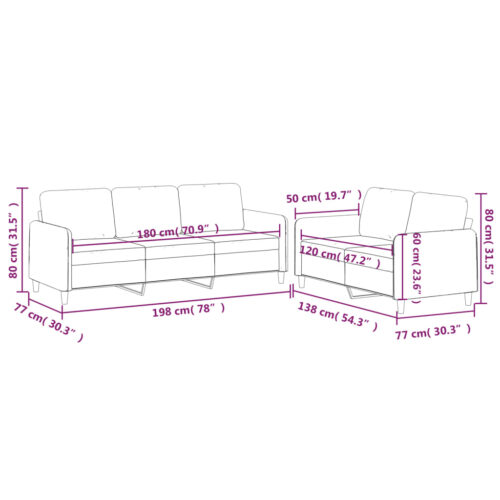 2pcs Sofa Set 5-Seater Modern Living Room Lounge Couch Futon Chair Fabric Black - Image 7