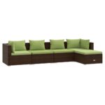 5-Piece Garden Lounge Set with Cushions Poly Rattan Wicker Outdoor Patio Furniture Brown