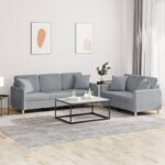 2pcs Sofa Set with Throw Cushions 5-Seater Lounge Couch Futon Fabric Light Grey