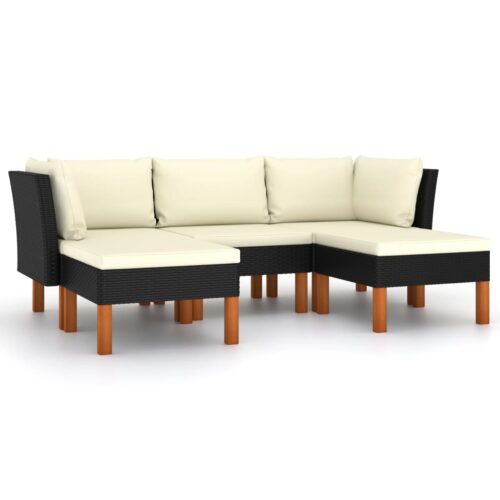 5-Piece Garden Lounge Set with Cushions Poly Rattan Wicker Outdoor Patio Furniture Black