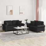 2pcs Sofa Set 4-Seater Modern Living Room Lounge Couch Chair Faux Leather Black