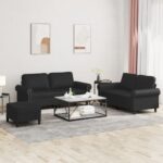 3pcs Sofa Ottoman Set 4-Seater Lounge Couch Foot Stool Chair Faux Leather Black