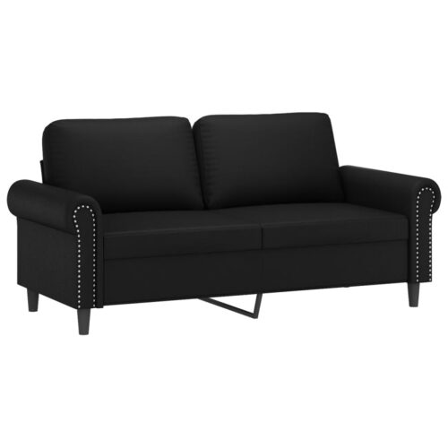 3pcs Sofa Ottoman Set 4-Seater Lounge Couch Foot Stool Chair Faux Leather Black - Image 4