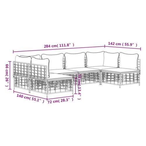 6-Piece Garden Lounge Set with Cushions Anthracite Poly Rattan - Image 7