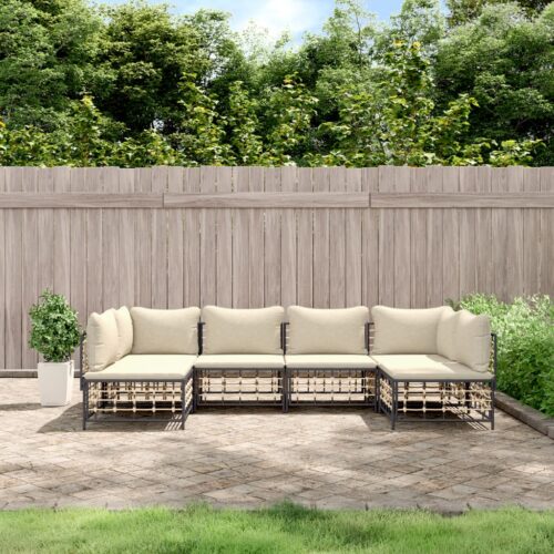 6-Piece Garden Lounge Set with Cushions Anthracite Poly Rattan - Image 8