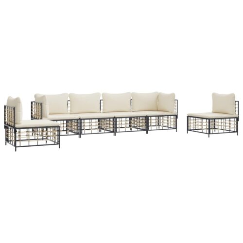 6-Piece Garden Lounge Set with Cushions Anthracite Poly Rattan - Image 2