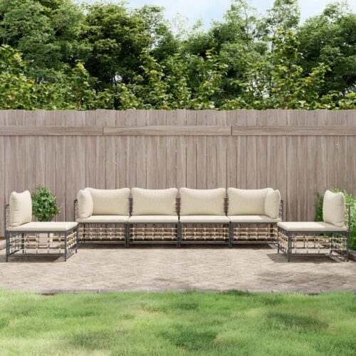 6-Piece Garden Lounge Set with Cushions Anthracite Poly Rattan - Image 8