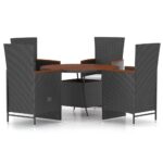 5-Piece Outdoor Dining Set with Cushions Poly Rattan Wicker Outdoor Patio Furniture Black