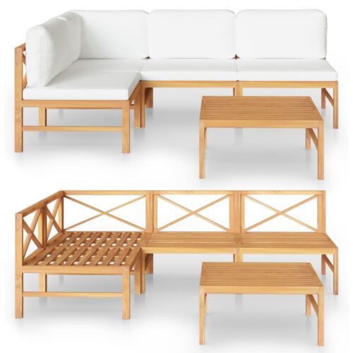 5-Piece Garden Lounge Set with Cream Cushions Acacia Wood Timber Outdoor Patio Furniture