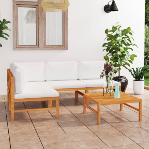 5-Piece Garden Lounge Set with Cream Cushions Acacia Wood Timber Outdoor Patio Furniture - Image 9