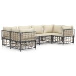 6-Piece Garden Lounge Set with Cushions Anthracite Poly Rattan