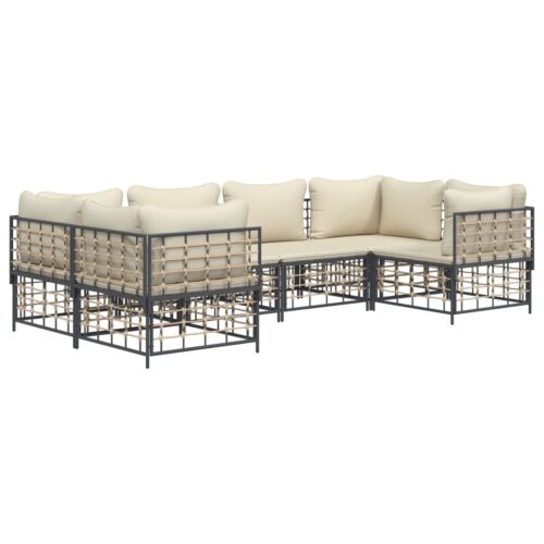 6-Piece Garden Lounge Set with Cushions Anthracite Poly Rattan - Image 2