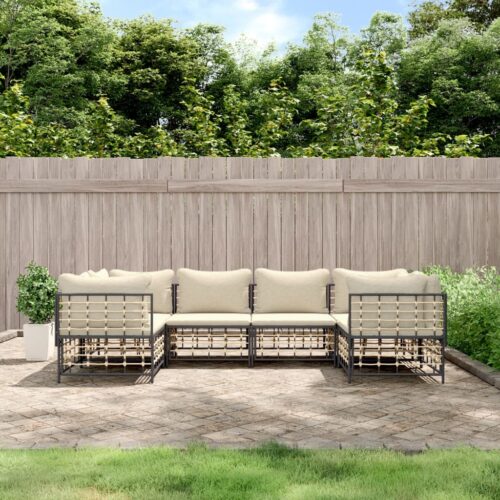 6-Piece Garden Lounge Set with Cushions Anthracite Poly Rattan - Image 8