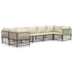 7-Piece Garden Lounge Set with Cushions Anthracite Poly Rattan