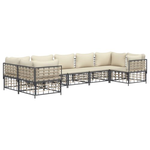 7-Piece Garden Lounge Set with Cushions Anthracite Poly Rattan - Image 2