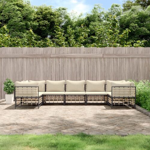 7-Piece Garden Lounge Set with Cushions Anthracite Poly Rattan - Image 8