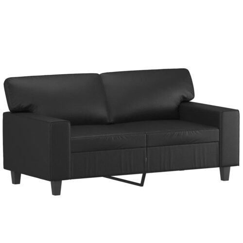 3pcs Sofa Ottoman Set with Cushions Pillow Lounge Couch Stool Faux Leather Black - Image 3