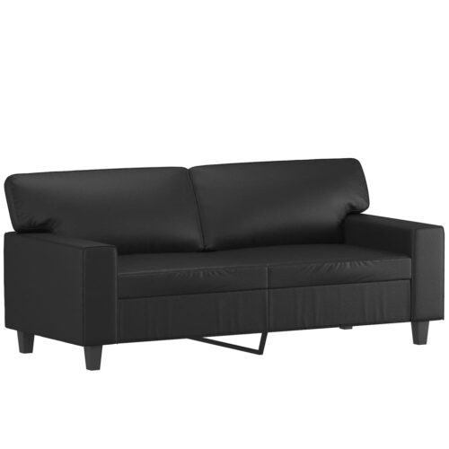 3pcs Sofa Ottoman Set with Cushions Pillow Lounge Couch Stool Faux Leather Black - Image 4