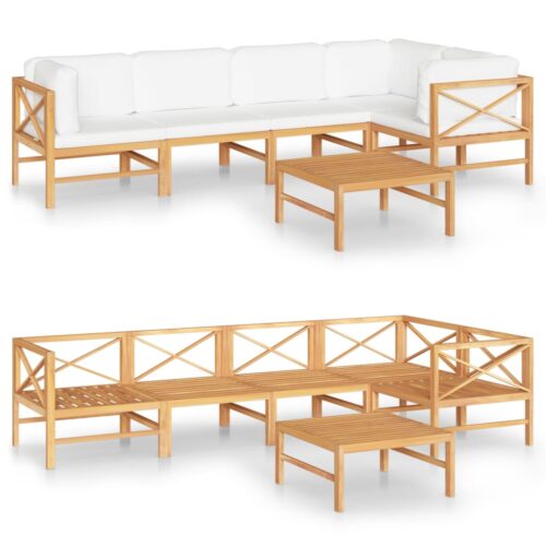 6-Piece Garden Lounge Set with Cream Cushions Acacia Wood Timber Outdoor Patio Furniture - Image 2