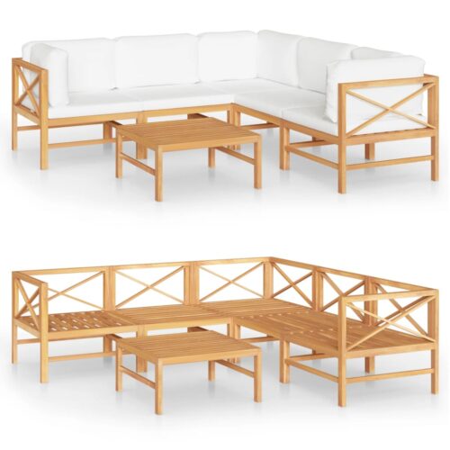 6-Piece Garden Lounge Set with Cream Cushions Acacia Wood Timber Outdoor Patio Furniture - Image 2