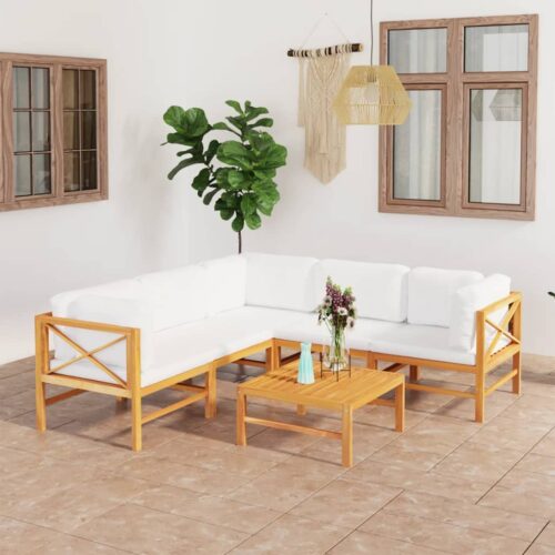 6-Piece Garden Lounge Set with Cream Cushions Acacia Wood Timber Outdoor Patio Furniture - Image 9