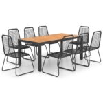 9-Piece Garden Dining Set PVC Rattan Black Brown