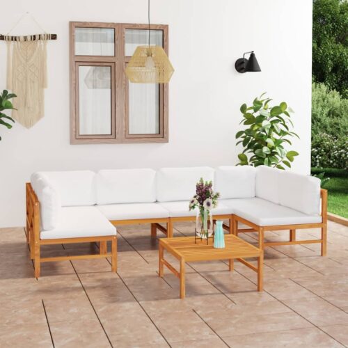 7-Piece Garden Lounge Set with Cream Cushions Acacia Wood Timber Outdoor Patio Furniture - Image 10