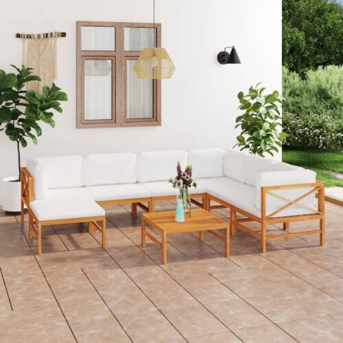 8-Piece Garden Lounge Set with Cream Cushions Acacia Wood Timber Outdoor Patio Furniture - Image 11