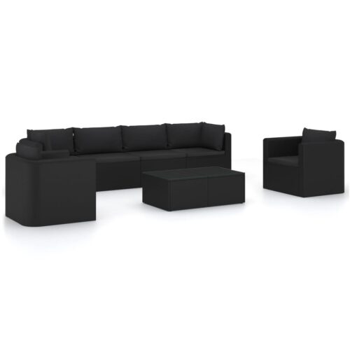7-Piece Garden Lounge Set with Cushions Poly Rattan Wicker Outdoor Patio Furniture Black