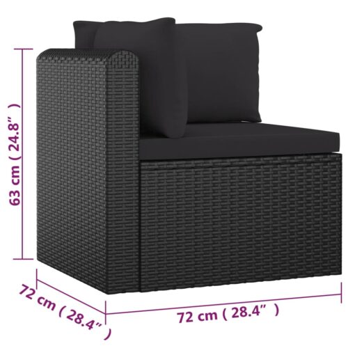 7-Piece Garden Lounge Set with Cushions Poly Rattan Wicker Outdoor Patio Furniture Black - Image 7