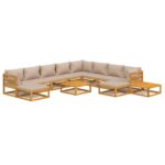 12-Piece Garden Lounge Set with Taupe Cushions Wood Timber Outdoor Patio Furniture