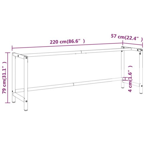 Work Bench Frame Matte Black Matte Red 220x57x79cm Metal - Image 9