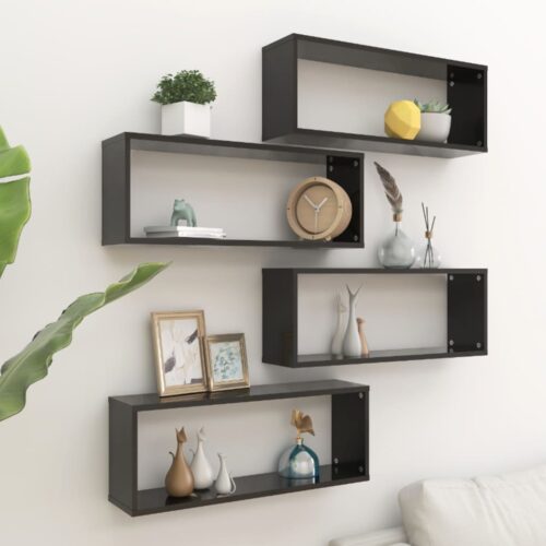 Wall Cube Shelves 4pcs Black 60x15x23cm Engineered Wood