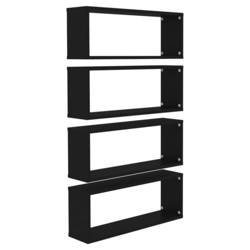 Wall Cube Shelves 4pcs Black 60x15x23cm Engineered Wood - Image 2