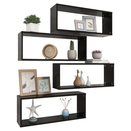 Wall Cube Shelves 4pcs Black 60x15x23cm Engineered Wood - Image 3