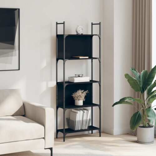 Bookshelf 5-Tier Black 60.5x24x166.5cm Engineered Wood - Image 3